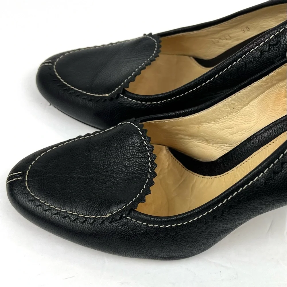 Hugo Boss Tassel Fringe Trim Leather Heels 39/8.0 Black Designer Quiet Luxury - Picture 6 of 17